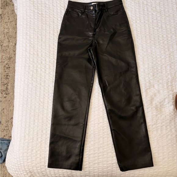 Wilfred Denim - Wilfred Black Straight Leg Women's faux leather pants. Ankle length on 5’9